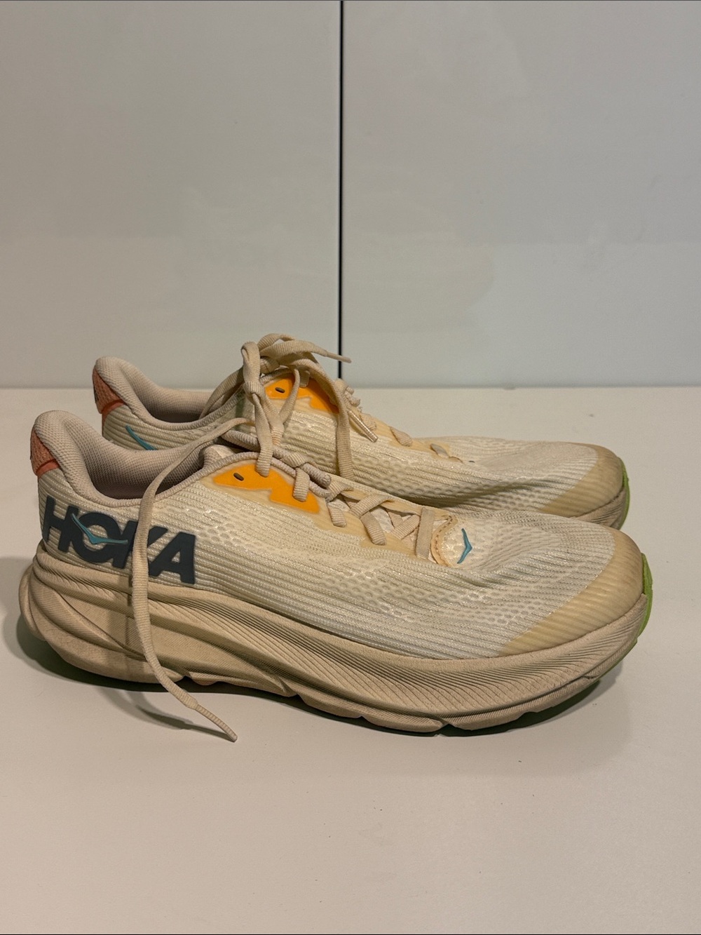 Gently used Hoka Cream Running Shoes youth 6